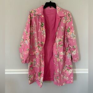 Jones New York pink floral reversible cotton trench jacket. M
